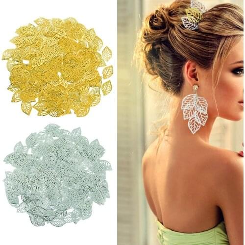 100pcs/Lot Hollow Metal Leaves Filigree Leaf Charms Ornaments For Jewelry Accessories Pendant Necklace Bride Coronet DIY Decor