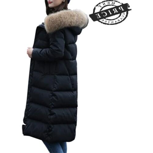 Women Down Parka Duck Down jackets Female Winter Coat 2021 New Long Hoody Natural Raccoon Fur Overcoat Plus Size LX12a0