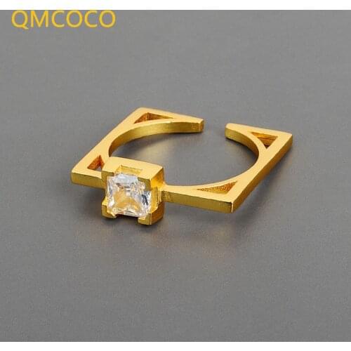 QMCOCO 2021 New Square-Shaped Zircon Rings Simple Design Trendy Open Adjustable Rings For Woman Party Jewelry Gifts