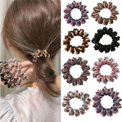 Tricolor Colored Telephone Wire Elastic Hair Bands For Girls Headwear Ponytail Holder Rubber Bands Women Hair Accessories