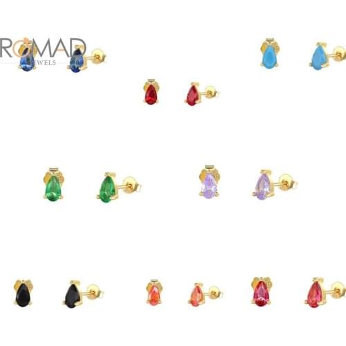 ROMAD Women Mini Piercing Earrings Jewelry S925 Sterling Silver Colorful Diamond Stud Earrings Girls Gifts Pendientes Plata 925