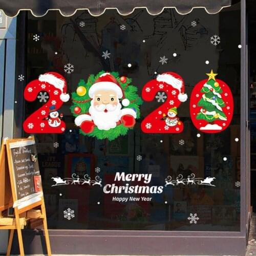Christmas Glass Door Window Wall Sticker Decorations Cartoon Xmas Santa Claus 2020 New Year Window Stickers Decals House Decor