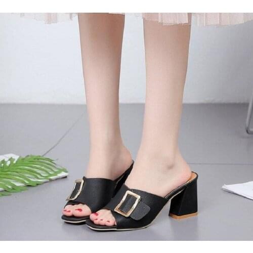 Sandals And Slippers Womens New Korean Style Thick Heel Outer Wear Mid-heel Summer Ladies Fashion Ladies Slides Female Shoes