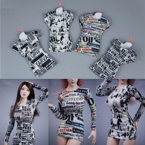 1/6 Scale Sexy Female Figure Accessory Skinny Dress with Personalized Poster Mini Dress Clothes with Letter Model for Fans Gifts