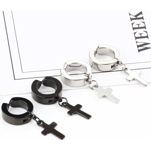 WIWI Stainless Steel Clip Earrings Without Piercing For Men Women Punk Cross Earring Fashion Jewelry No Hole Ear Cuff 2Pcs