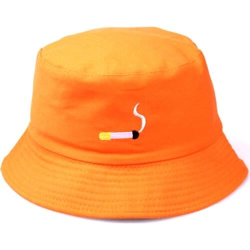 Cigarette Shape Embroidery Fisherman Hat For Men Women Bucket Hat Hip Hop Flat Hat Black Orange Color