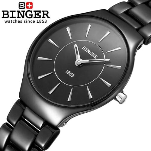 Switzerland Binger Space Ceramic Quartz Watch Women Fashion Lovers Style Luxury Brand Wristwatches Water Resistant Clock B8006-6