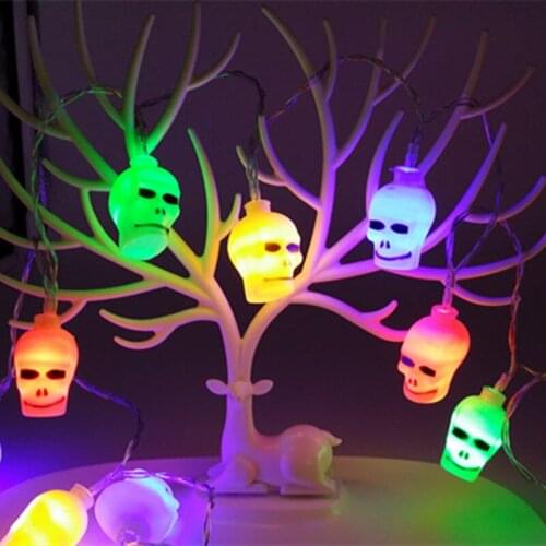 LED Colorful Light Halloween Skull String Lights Halloween Party Decorative Lamp Skull Pendant 20Lights 3Meters