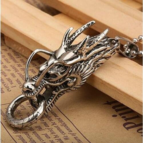 Vintage Stainless Steel Personality Chinese Dragon Pendant Necklace Male Necklaces With Chain