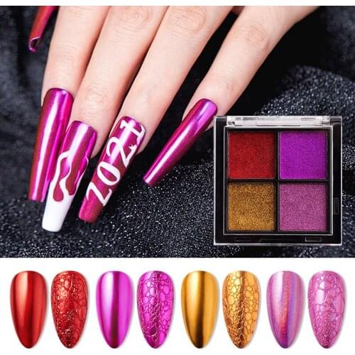 Mirror Magic Nail Powder 4 Colors Nail Powder Glitter Mirror Effect Powder Manicure Nails Tips Pigment Dust