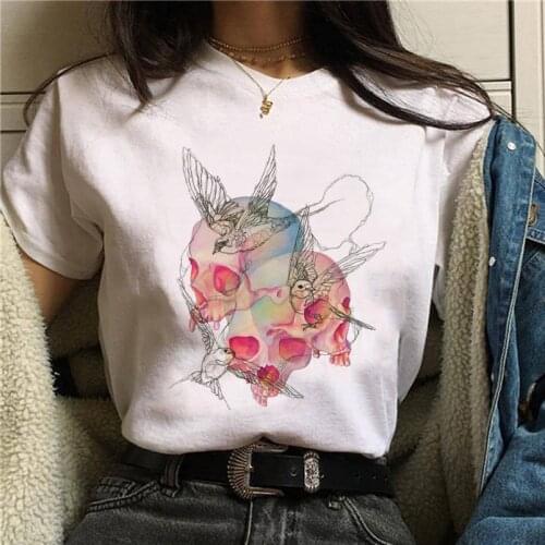 T shirt Women Short Sleeve Animal Skull Printed O-Neck Aesthetic Tops Tee T-Shirt Woman Tshirts Funny ropa mujer Droshipping