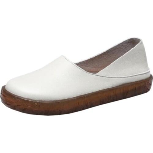 Women Casual Shoes Hot 2020 New Spring Concise Comfortable Soft Bottom Shallow Flat Shoes Fashion Popular Genuine Leather Shoes