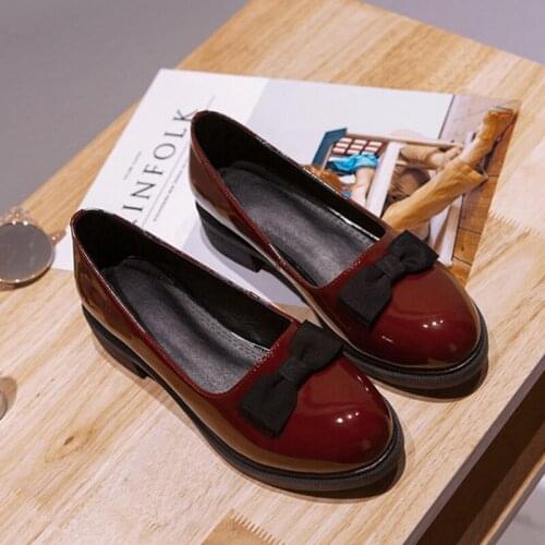Spring 2021 Sweet Mori Loli Girl Bowknot Pu Patent Leather Lolita Shoes Round Toe Casual Student Wine Red/black Anime Kawaii Cos