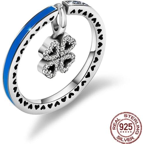 2018 NEW Hot Sale 100% 925 Sterling Silver Ring Zircon Clarity Clover For Women Fashion Design Pendant Ring jz101-jz120