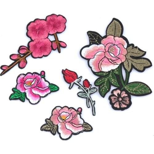 1 Piece Flower Patches Red Rose Embroidered Patch Sew On Iron On Women Clothes Applique DIY Stickers For Wedding CP1520-1
