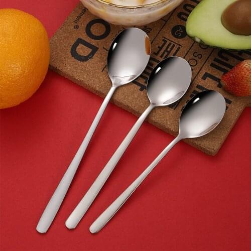 1pc Korean Spoon Reusable 304 Stainless Steel Long Handle Spoon Ice Cream Dessert Spoons Kitchen Gadget