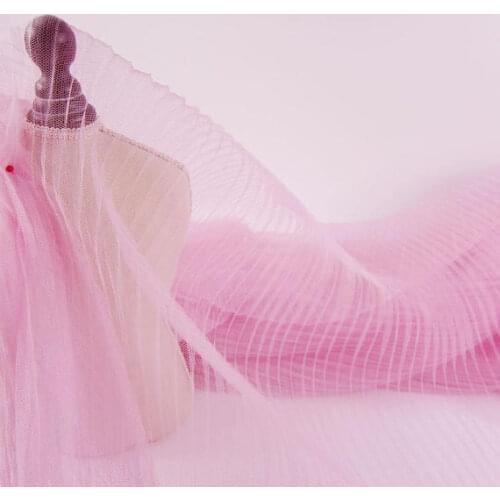 10 yards pink tulle accordion pleated fabric, tulle fabric with Vertical crease,, tulle panel lace fabric