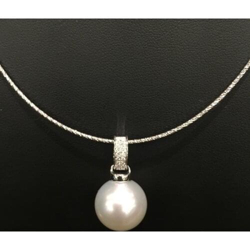 14MM natural south sea pearl pendant 18K white gold with diamond perfect round flawless top quality fine women jewelry white