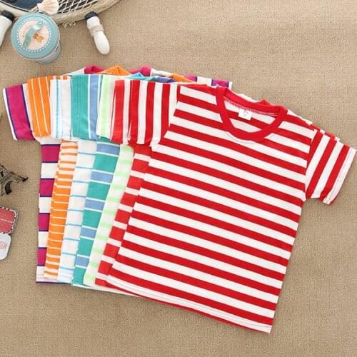 2020 summer girl boys cotton undershirt t-shirts Plain kids stripe blouse Baby summer wear Promotion clothes Tops&Tees