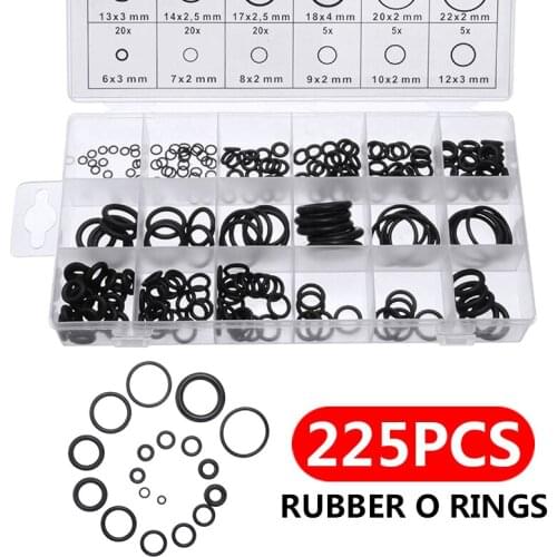 225pcs Car A/C Rubber O Ring Seal Plumbing Garage Sealing Assort Set Kit For Car Automotive Air Conditioner A/C System Repair