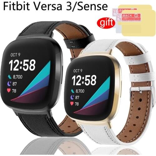 3in1 Pack leather strap for Fitbit Versa 3 band smartwatch wristband bracelet belt Fitbit sense screen protector film