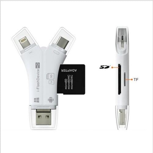 New Stylish 4 in 1 Micro USB Type C OTG SD TF Exter Memory Card Reader for IOS iPhone Android Samsung Phones