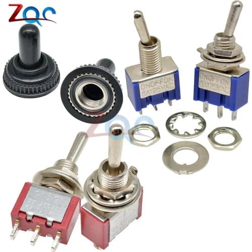 5pcs Mini auto MTS-103 Toggle Switch 3Pin 3 Position Latching SPDT MTS103 ON-OFF-ON 125VAC 6A/5A 250VAC 2A/3A 1/4 Inch Mounting