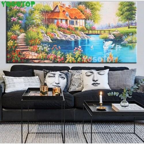 Diamond Mosaic new Diamond Painting European Garden Cottage full pictures of rhinestones landscapes lake swan decor,YY5070