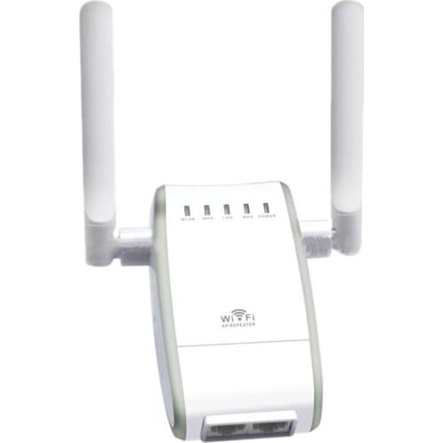 2.4G Wireless Router Wireless Bridge Ethernet Adapter 300Mbps Dual Antenna Signal Repeater for Home Office(US Plug)