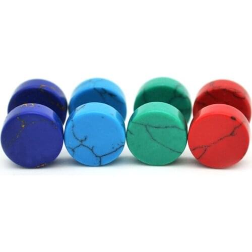 Turquoise Fake Ear Plug Tunnels Cartilage Tragus Stretcher Ear Stud Earring Body Piercing Jewelry Opal Stone 8mm 10mm 12mm