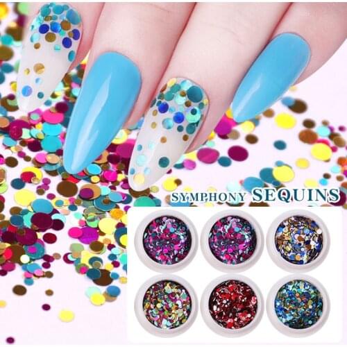 6 Box/Set Laser Round Sequins Colorful Nail Glitter Flakes Mixed Size Sparkly DIY Tips Dazzling Nail Art Decoration