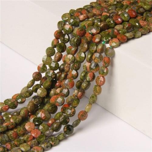 High Quality Natural Green Unakite Gem Stone Beads Loose Round Faceted Flat Coin Spacer Beads Accessories For Jewelry Making Diy