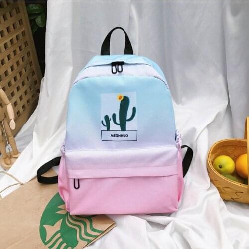 HANN INGRY Fashionable Trend Gradient Rainbow Color Middle School Student Backpack Simple Canvas Shoulder Bag Travel Bag H305D