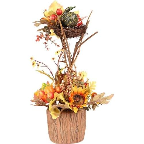 Potted Artificial Flowers Bouquet Bird Nest Fake Sunflower Mapple In Pots Faux Flowers For Office Mall Decoration Table Decor