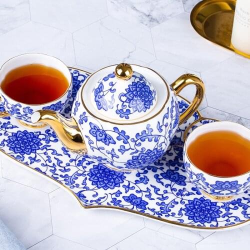 Chinese Bone China living room study traditional exquisite Ruyi blue lotus tea set household teapot teacup saucer