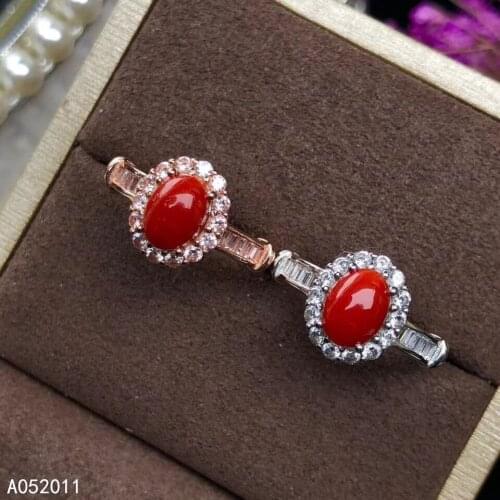 KJJEAXCMY fine jewelry natural red coral 925 sterling silver luxury women new adjustable gemstone ring support test