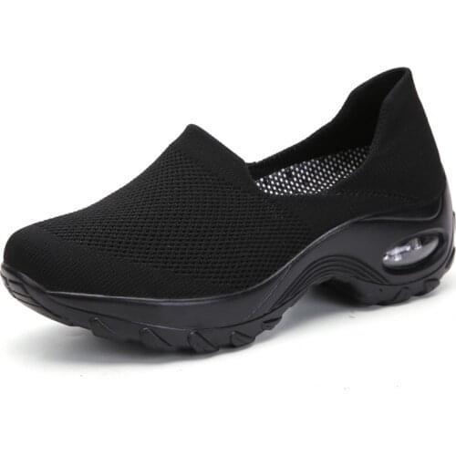 Summer big size mothers sneakers cloth shoes womens Non Slip slope heel thick sole single shoes fly woven fitness shoes