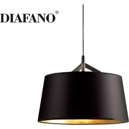 Chandelier European Simple black gold fabric shade Pendant lights Living Room Bedroom Lamp Dining Room round LED Handing Lamp