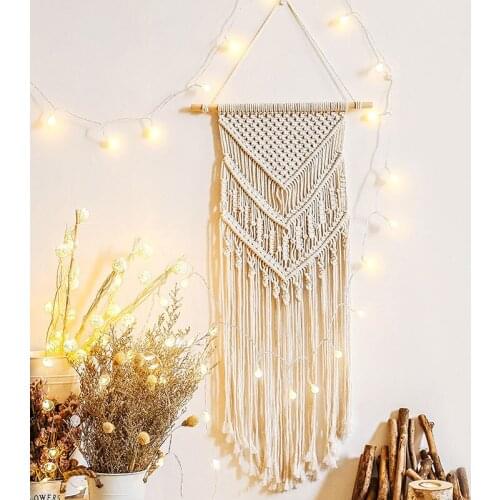 Macrame Handmade Wall Hanging Tapestry Bohemian Style Art Handwoven Pure Cotton Tapestry Geometric Home Decor Handicraft Gift