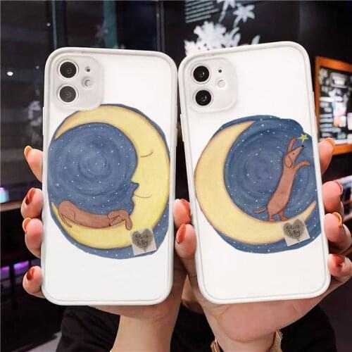 Cute cartooon Dachshund dog animal Phone Case For iPhone 12 11 Mini Pro XR XS Max 7 8 Plus X Matte transparent White Cover