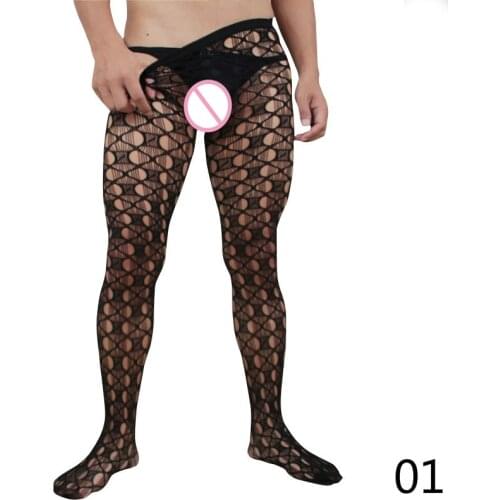 NEW Men Pantyhose Sexy Lingerie Elastic Hollow Out Bar Club Dance Party Transparent Tights Male Stockings Sex Costumes Summer