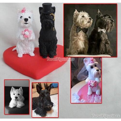 Ooak polymer clay pet dog wedding figurine birthday cake topper decoration home decor gift doll handcraft miniature sculpture