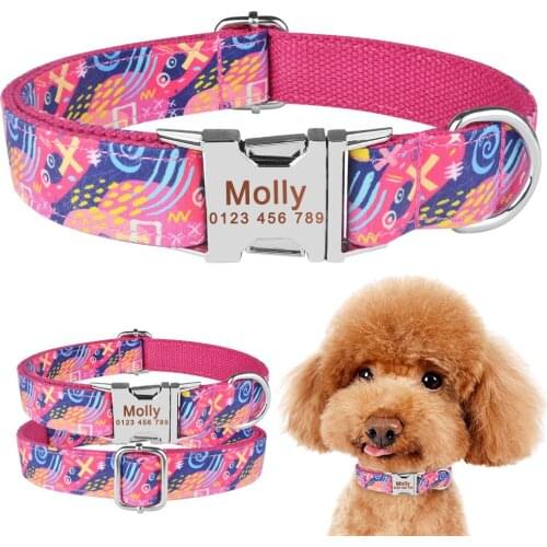 Personalized Dog Collar Durable Nylon Free Engraved Name Phone Number on Buckle