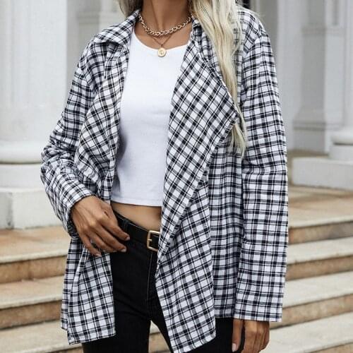 CARDE HOMES Autumn 2021 New Long Sleeves Black And White Lattice Slim Temperament Women Suit Jacket Fashion Casual Cardigan