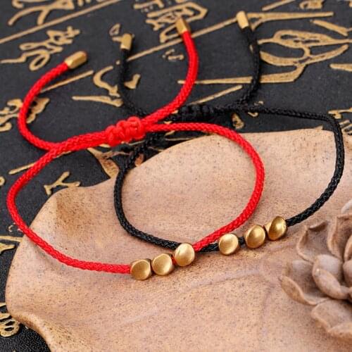 Handmade Tibetan Buddhist Braided Bracelets Feng Shui Lucky Bracelets Buddhism Red String Wax Thread Wrist Bracelet Copper Beads