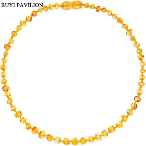 RUYI PAVILION Natural Baltic Amber Necklace For Baby Handmade polished amber beads fine jewler Honey color 32-37cm