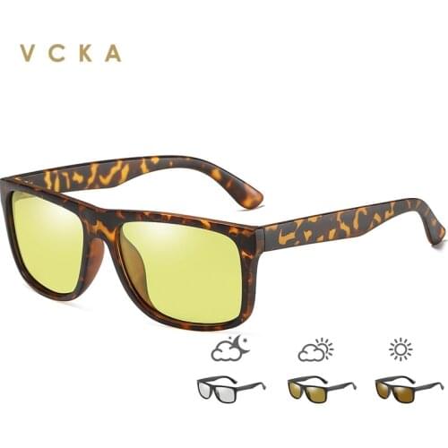 VCKA Discoloration Polarized Sunglasses Mens Women Square Night vision Driving Sun glasses Male Goggle Eyewear oculos de sol
