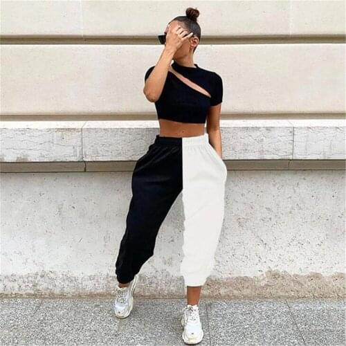 High Waist Sweatpants Black&White Patchwork Sporty Harem Pants Autumn Winter Women Loose Casual Sporty Streetwear Trousers New