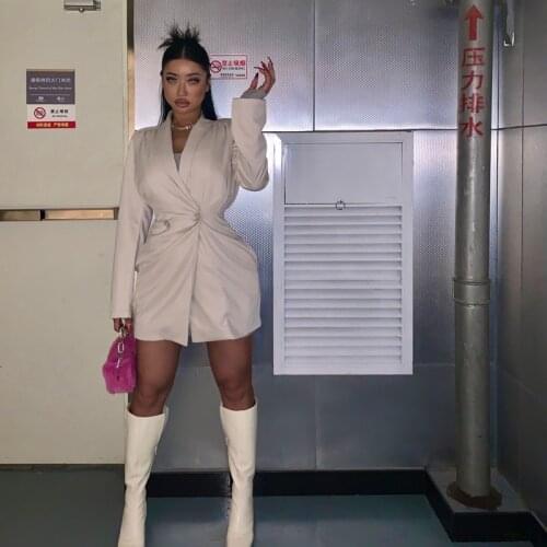 Super Beautiful Waist Mid-Length Lapels Tailored Pleated European American Style Spring Jacket