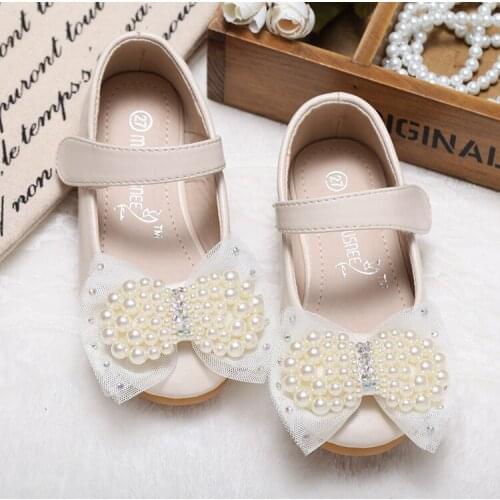 Girls Round Toe Closed Toe Microfiber Leather Flat Heel Flats Flower Girl Shoes With Imitation Pearl Satin Flower